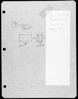 Measurements Pertaining to Cletus Johnson-related Objects with attached note Stating that Johnson reconstruction “enclosed separately”, part of  "Reviews"