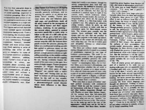 Copy of Portion of review of Alan Turner used in producing silkscreen of review, part of "Reviews"