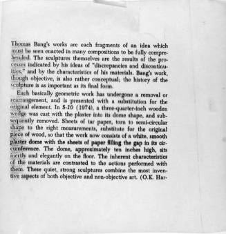 Copy of portion of Review of Thomas Bang used in Producing Silkscreen, part of "Reviews"