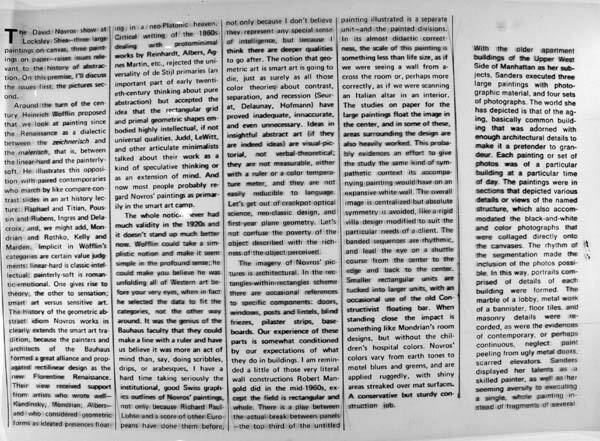 Copy of Portion of Review of David Novros used in Producing Silkscreen, part of "Reviews"