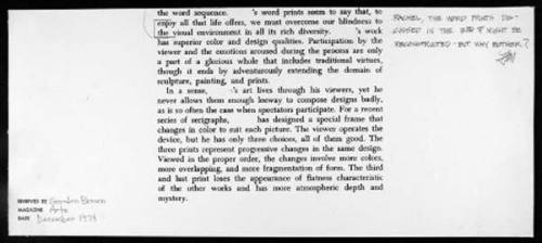 Lower Portion of Review of Gordon Brown Review of Yaacov Agam, part of "Reviews"