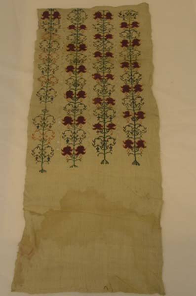 Crewel needlework sampler with tulips