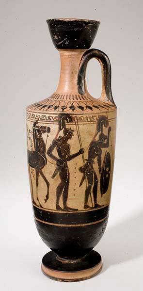 Black-figure Lekythos: Amazons, Horse, and Dog