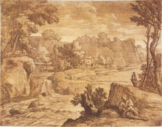 Riverscape with a shepherd reclining in the foreground right