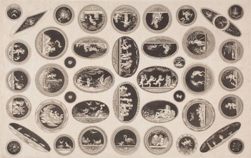 Sheet of 42 designs for buttons and/or plaques for boxes