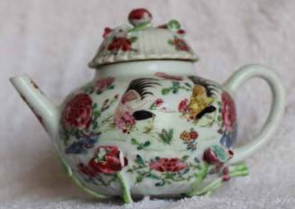 Teapot with Roosters, Crickets, Peonies, Chrysanthemums and Lotus Flowers