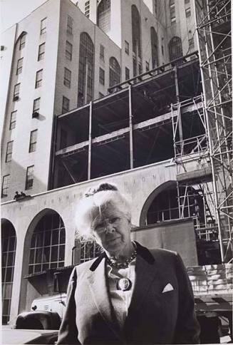 Dr. Guion in front of The Doctor Connie Guion Building at New York Hospital -- Cornell Medicial Center (The Amazing Doctor Guion), published in “Look," vol. 25, no. 19, September 12, 1961