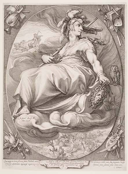 Minerva, plate 1 from the series "Three Goddesses Seated in Clouds"