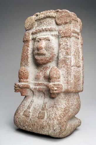 Kneeling deity wearing a temple headdress