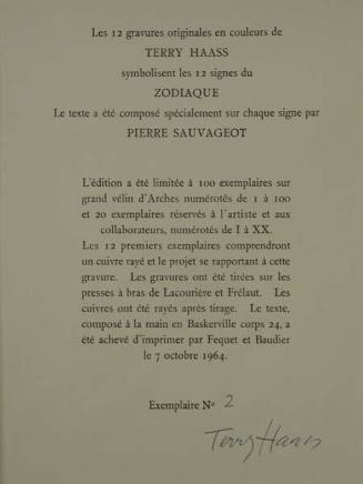 Title Page, Les Premiers Exemplaires, from the suite "Zodiaque" (Zodiac)