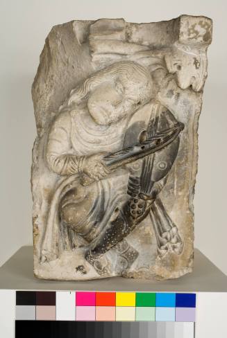 Pilaster: Vielle player, from the Abbey of Saint-Martin de Savigny