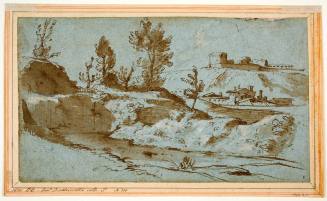 Recto: Landscape with Pedestal in the Foreground; Verso: Landscape with Pool and Buildings