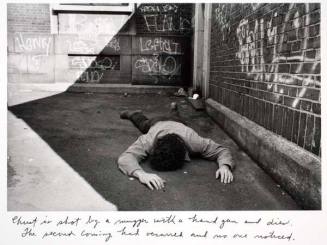 Christ is shot by a mugger with a hand gun and dies, from the series "Christ in New York"