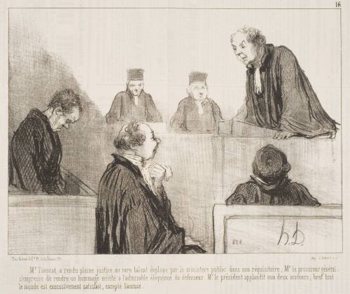 Mr L'Avocat a Rendu Pleine Justice (The defense compliments the talent of the prosecution), from the series "Les Gens de Justice" (The Lawyers), published in "Le Charivari," January 8, 1846