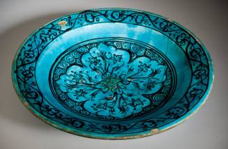 Blue Bowl with Floral Design in Black