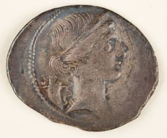 Denarius of Augustus: Head of Pax (Peace) / Augustus Making Address
