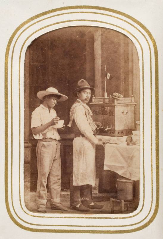 Vendedor de Café [coffee seller with young male customer], from the album "Mexican Occupationals"