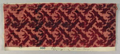 Red velvet "hook" floral, small strip