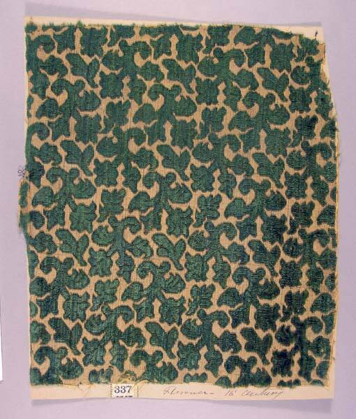 Green velvet on tan, small floral