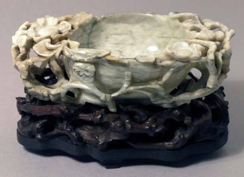 Opaque White Jade Floral Carved Bowl
