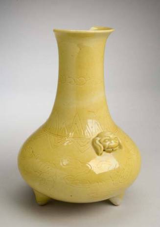 Yellow Glazed Tripod Vase with lion heads