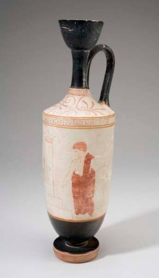 White-ground Lekythos: Maiden and youth at tomb