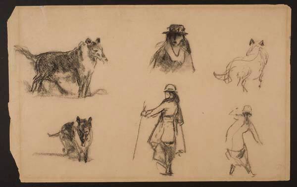 Sheet of Studies: Collies and Women