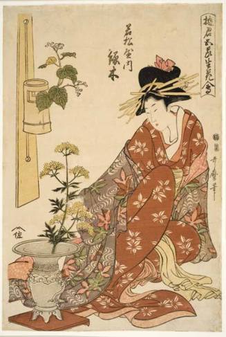 Wakamatsuya uchi Midorigi (Midorigi of the Wakamatsuya), from the series "Yukun Gosetsu Ikebana-e" (A Collection of Courtesans Arranging Flowers during the Five Festivals)