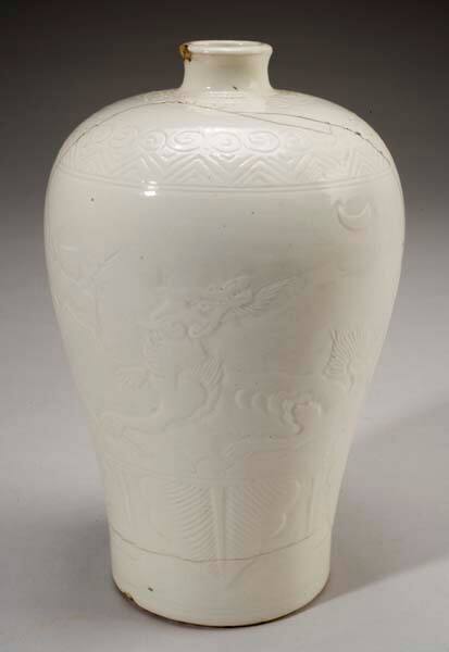 Soft Paste White Glazed Carved Mei P'ing