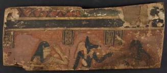 Fragment of a sarcophagus: Anubis between attendants
