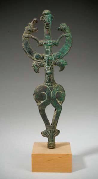 Finial with Opposing Animals and Central Figure